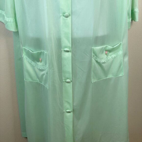 Vintage Womens Robe Housecoat Button Up Size M Lace Trim Chiffon Rockabilly - Picture 4 of 14